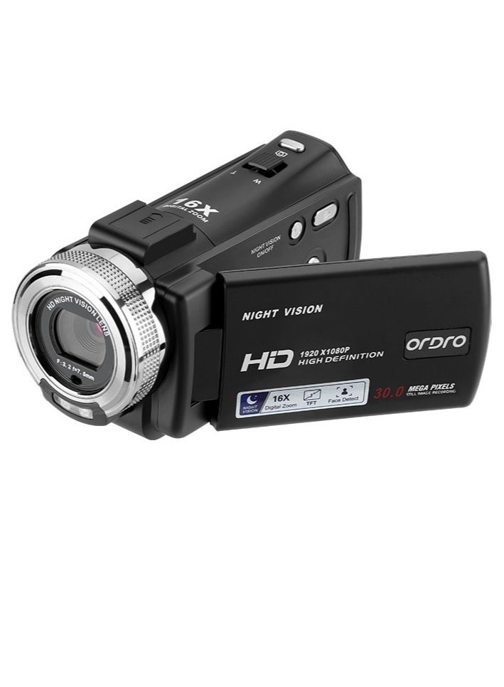 ORDRO 1080P Full HD 16X Digital Zoom Recording Video Camera Portable Camcorder with 3.0 Inch Rotatable LCD Screen Max. 30 Mega Pixels Support Night Vision Face Detection Face Beautification - Image 1